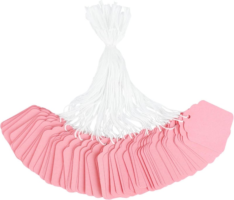 rolyta 200 Pcs Pink Price Tags with String Attached, Pre-Strung Writable Paper Clothing Tag for Bags Clothing Jewelry Retail Pricing DIY Crafts Gift Wrapping - Image 1